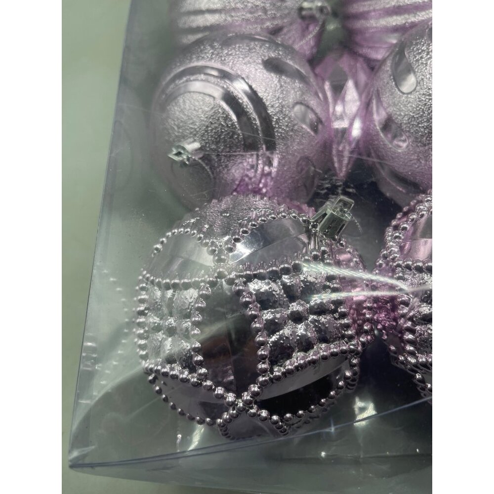 Christmas set of 7 pink tree bulb ornaments shine swirl elegant 3.5" READ